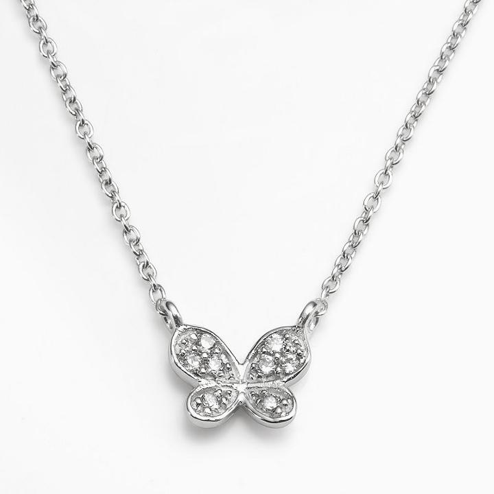 Sophie Miller Sterling Silver Cubic Zirconia Butterfly Necklace, Women's, Size: 18, White