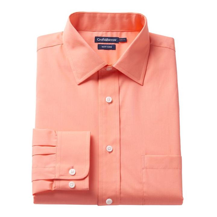Men's Croft & Barrow&reg; Fitted Solid Easy Care Spread-collar Dress Shirt, Size: 17.5-32/33, Lt Orange