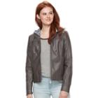 Juniors' J-2 Removable Hood Faux-leather Jacket, Teens, Size: Xs, Grey (charcoal)