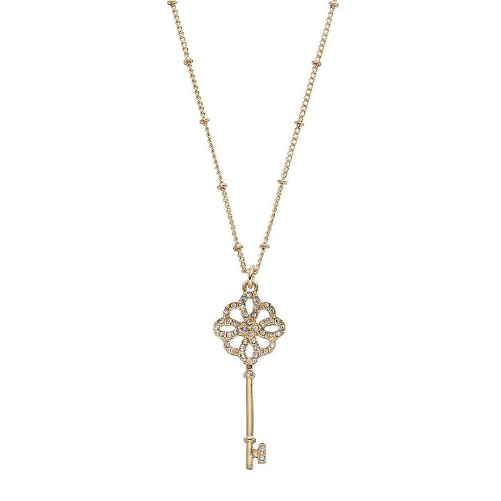 Long Skeleton Key Pendant Necklace, Women's, Gold