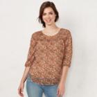 Women's Lc Lauren Conrad Printed Chiffon Peasant Top, Size: Medium, Drk Orange