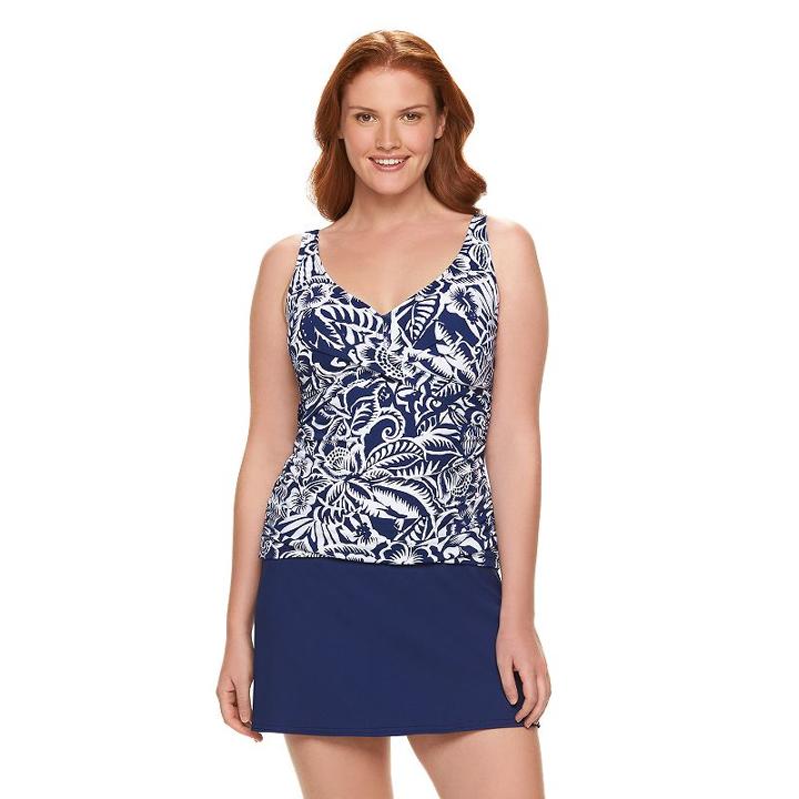 Plus Size Chaps Tummy Slimmer Twist-front Tankini Top, Women's, Size: 16 W, Dark Blue