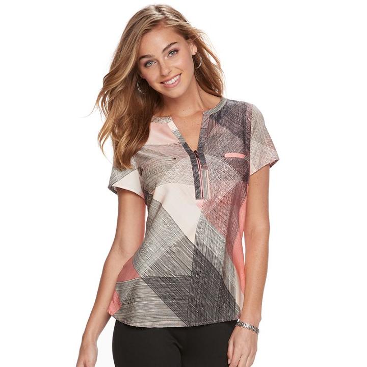 Women's Apt. 9&reg; Zipper-neck Crepe Top, Size: Xxl, Lt Orange