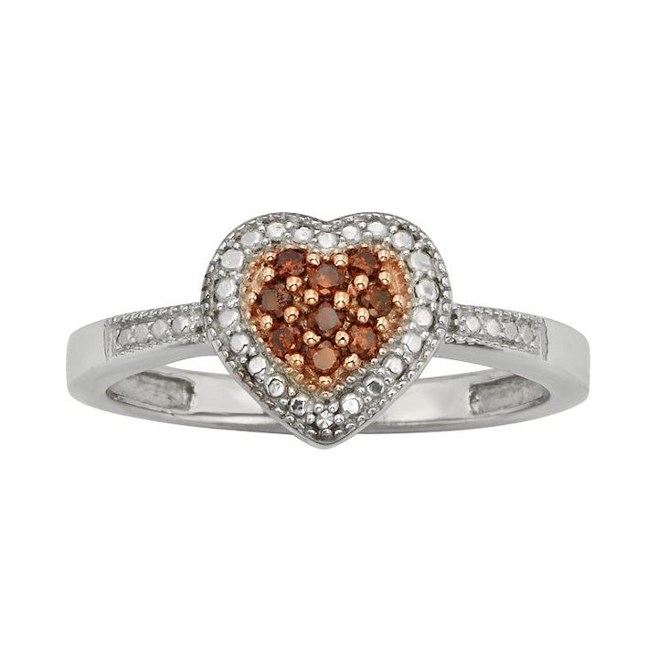 Sterling Silver 1/10-ct. T.w. Red And White Diamond Heart Ring, Women's, Size: 6