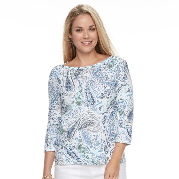 Petite Croft & Barrow&reg; Button Shoulder Boatneck Top, Women's, Size: M Petite, Light Blue