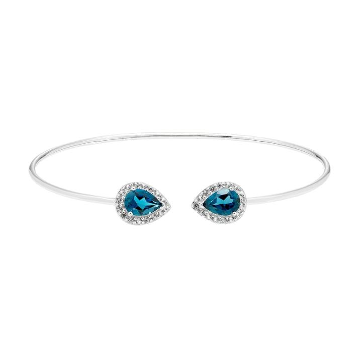 Sterling Silver London Blue Topaz & Lab-created White Sapphire Halo Cuff Bracelet, Women's, Size: 6.5