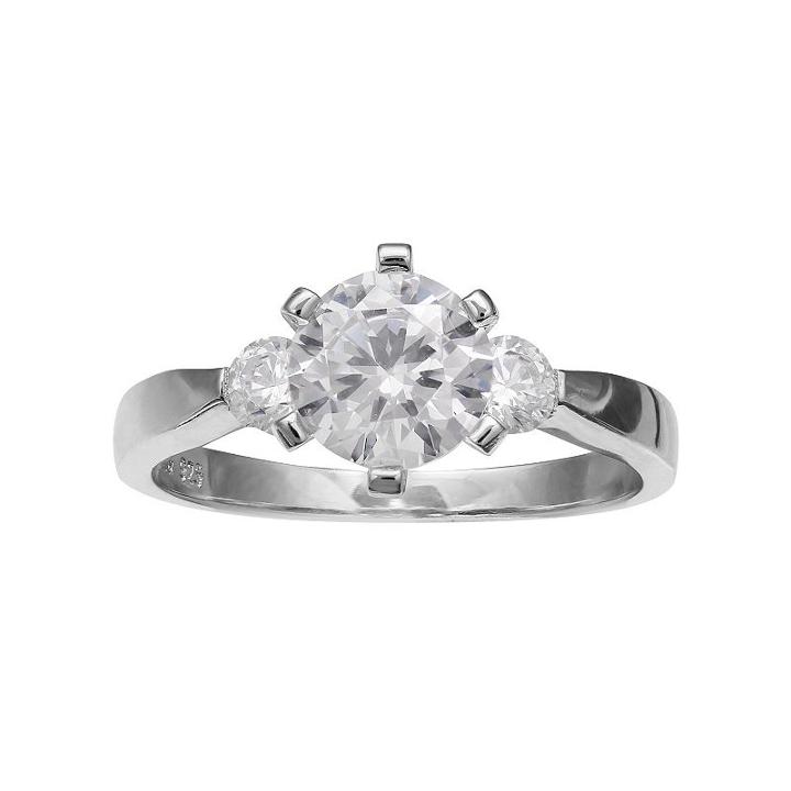 Primrose Sterling Silver Cubic Zirconia 3-stone Ring, Women's, Size: 6, Grey