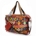 Amerileather Quincy Leather Circles And Stripes Patchwork Studded Convertible Tote, Women's, Multicolor