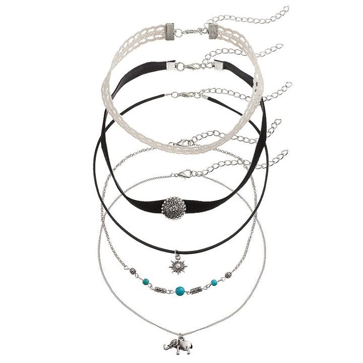 Mudd&reg; Elephant, Starburst & Medallion Choker Necklace Set, Girl's, Silver