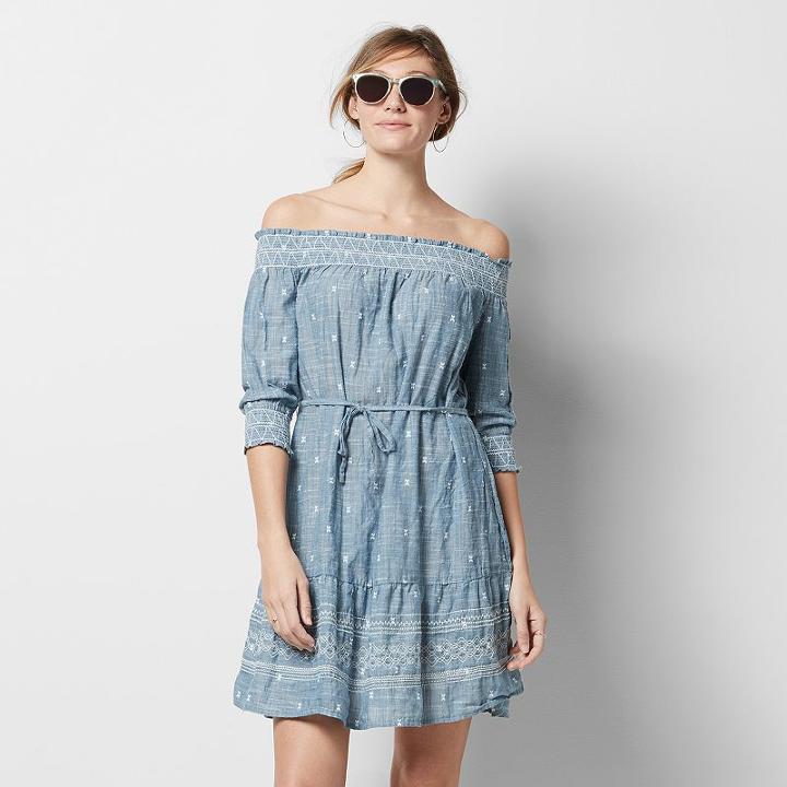 Women's Sonoma Goods For Life&trade; Off-the-shoulder Chambray Shift Dress, Size: Large, Med Blue