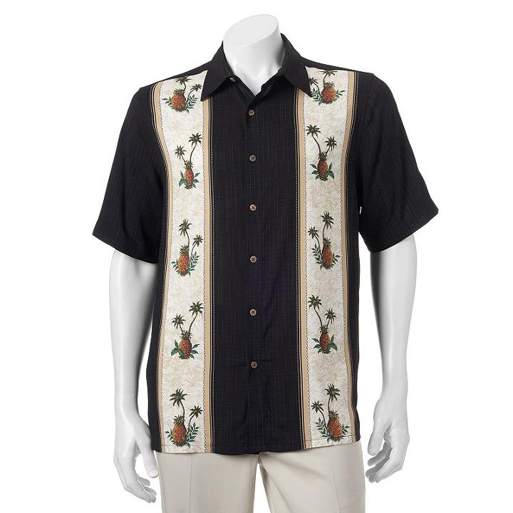 Men's Batik Bay Tropical Casual Button-down Shirt, Size: Small, Black
