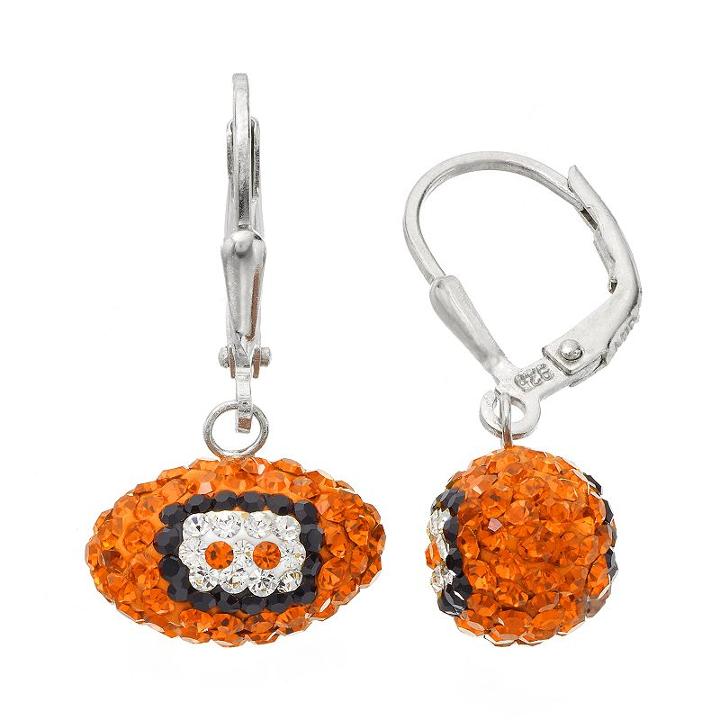 Cincinnati Bengals Crystal Sterling Silver Football Drop Earrings, Women's, Multicolor