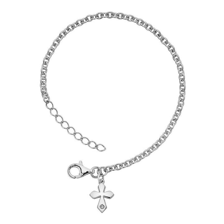 Little Diva Diamonds Sterling Silver Diamond Accent Cross Bracelet - Kids, Girl's, Size: 5.50, White