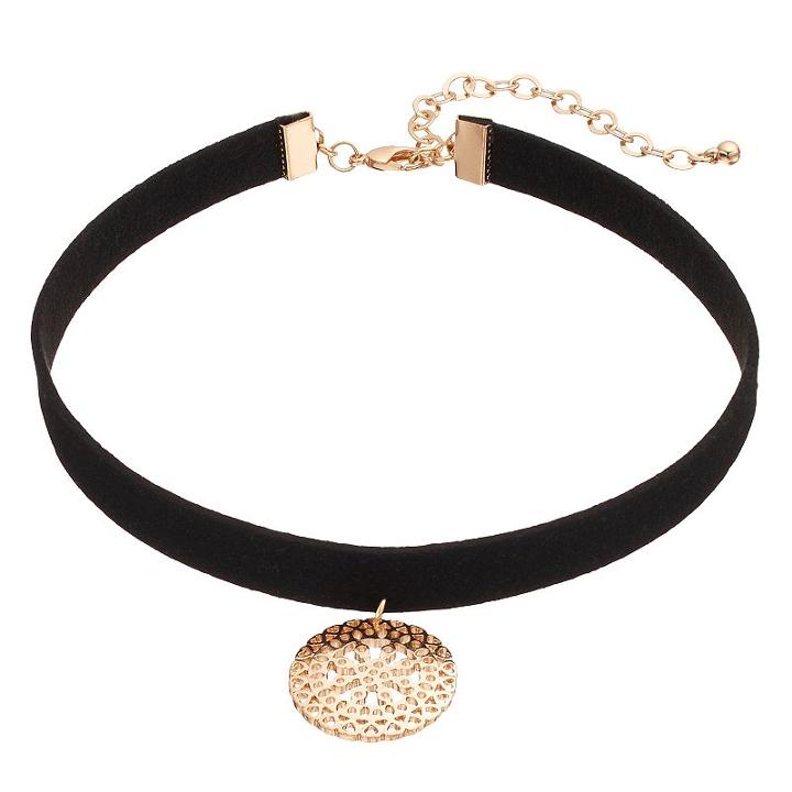 Apt. 9&reg; Openwork Disc Faux Suede Choker Necklace, Women's, Black