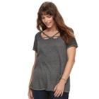 Plus Size Rock & Republic&reg; Strappy Cutout Tee, Women's, Size: 2xl, Med Grey