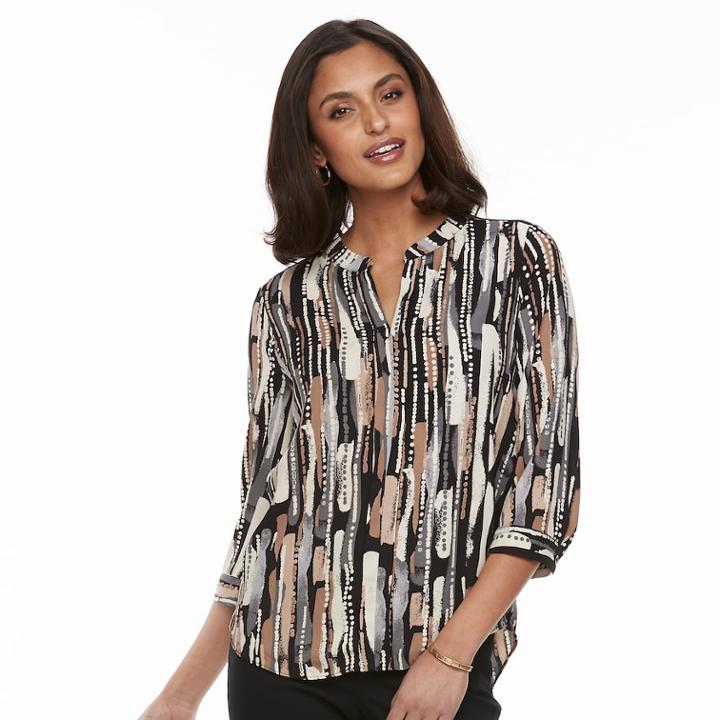 Women's Dana Buchman Printed Splitneck Top, Size: Small, Med Purple