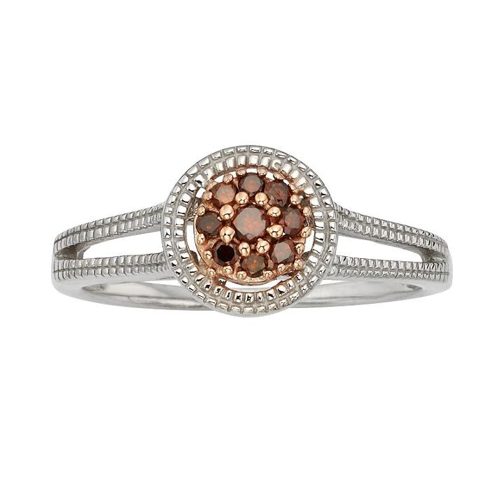 Sterling Silver 1/10-ct. T.w. Red Diamond Cluster Ring, Women's, Size: 7