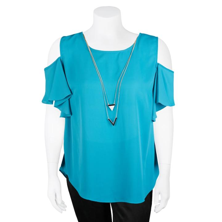 Juniors' Plus Size Iz Byer Cold-shoulder Top, Teens, Size: 2xl, Turquoise/blue (turq/aqua)