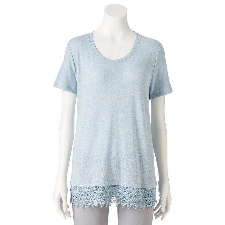 Women's Croft & Barrow&reg; Lace-hem Linen Blend Tee, Size: Xs, Turquoise/blue (turq/aqua)