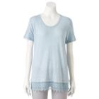 Women's Croft & Barrow&reg; Lace-hem Linen Blend Tee, Size: Xs, Turquoise/blue (turq/aqua)