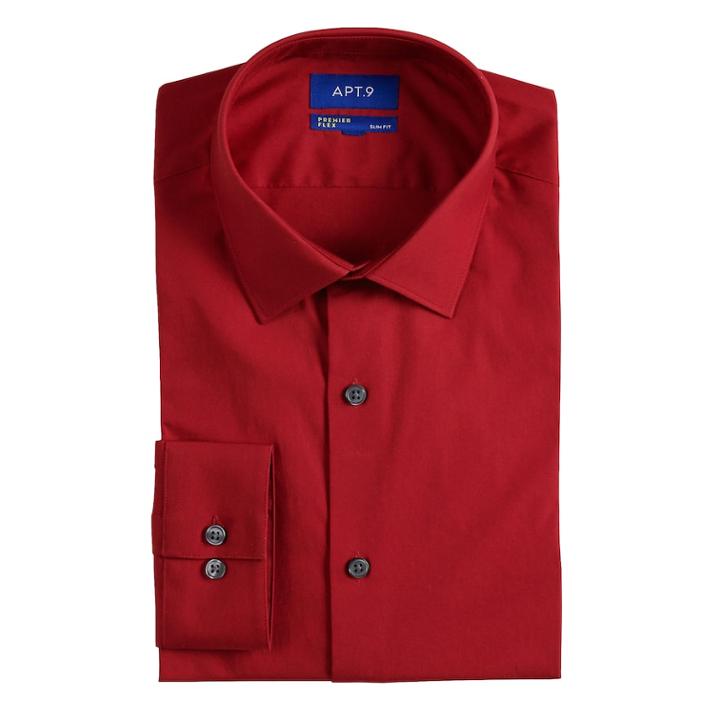 Men's Apt. 9&reg; Slim-fit Flex Collar Dress Shirt, Size: 17.5 36/37, Med Red