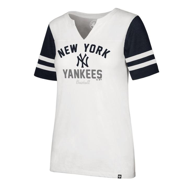 Women's '47 Brand New York Yankees Takeover Sleeve Stripe Tee, Size: Medium, White