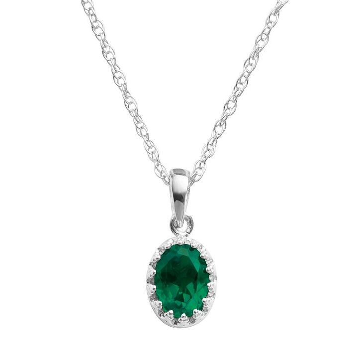 Tiara Sterling Silver Lab-created Emerald Oval Pendant, Women's, Size: 18, Green