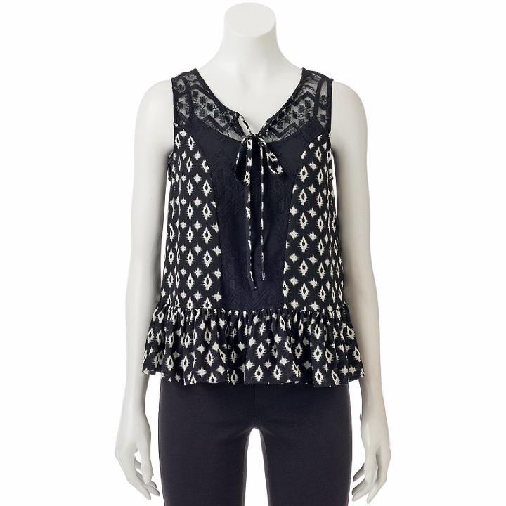 Juniors' Lily Rose Print Peplum Hem Tank, Teens, Size: Xs, White Oth
