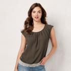 Women's Lc Lauren Conrad Pleated Lace Top, Size: Xs, Green