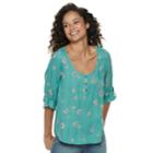 Juniors' So&reg; Woven Roll-tab Henley Top, Teens, Size: Xl, Blue