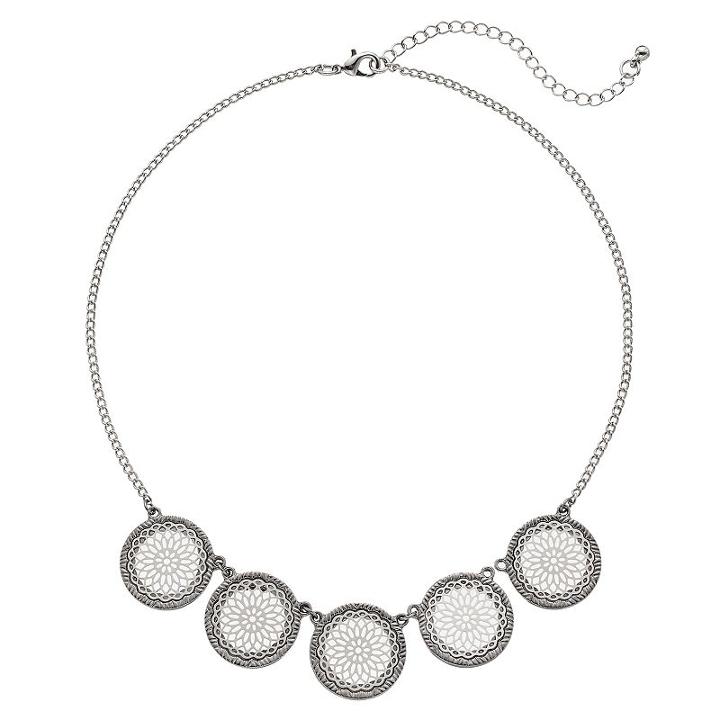 Openwork Roulette Disc Necklace, Women's, Silver