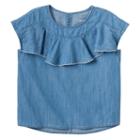 Girls 4-12 Sonoma Goods For Life&trade; Ruffle Front Chambray Top, Girl's, Size: 10, Light Blue