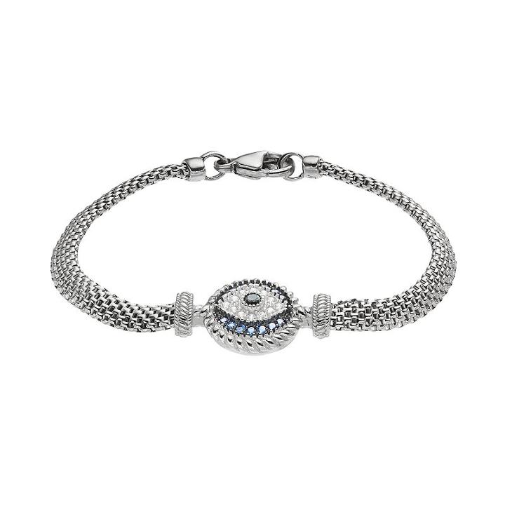 Sterling Silver Blue Glass & Cubic Zirconia Evil Eye Bracelet, Women's, Size: 7.25