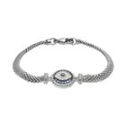 Sterling Silver Blue Glass & Cubic Zirconia Evil Eye Bracelet, Women's, Size: 7.25