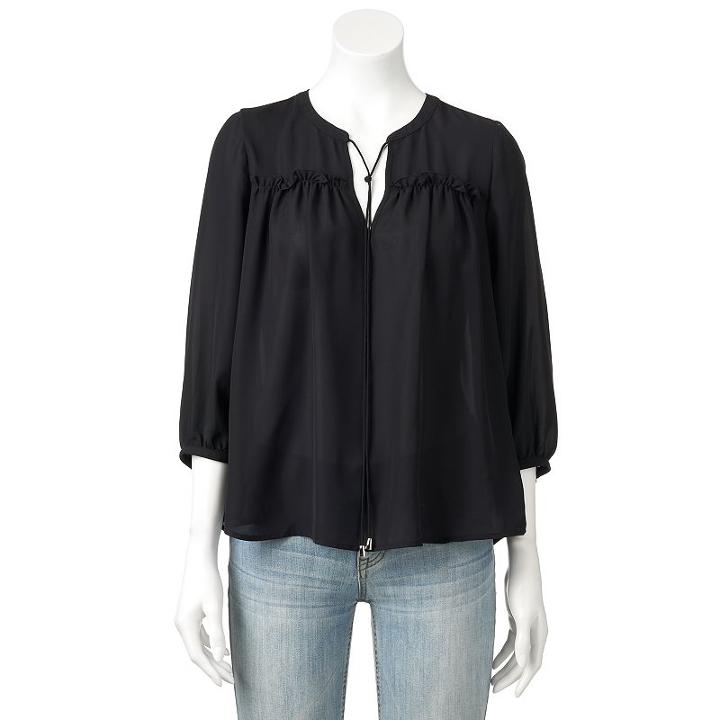Women's Elle™ Ruffle Front Tassel Top, Size: Xs, Black