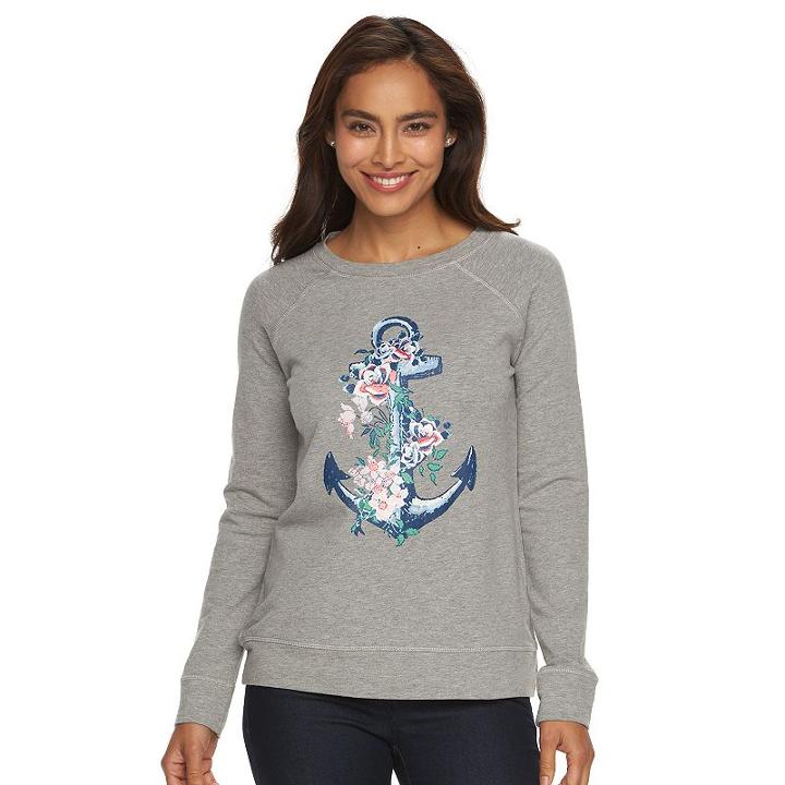 Women's Caribbean Joe Flower Anchor Raglan Sleeves Shirt, Size: Xl, Light Pink