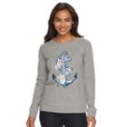 Women's Caribbean Joe Flower Anchor Raglan Sleeves Shirt, Size: Xl, Light Pink