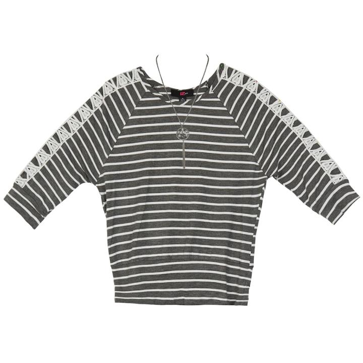 Girls 7-16 Iz Amy Byer Lattice 3/4-sleeve Top With Necklace, Size: Large, Dark Grey