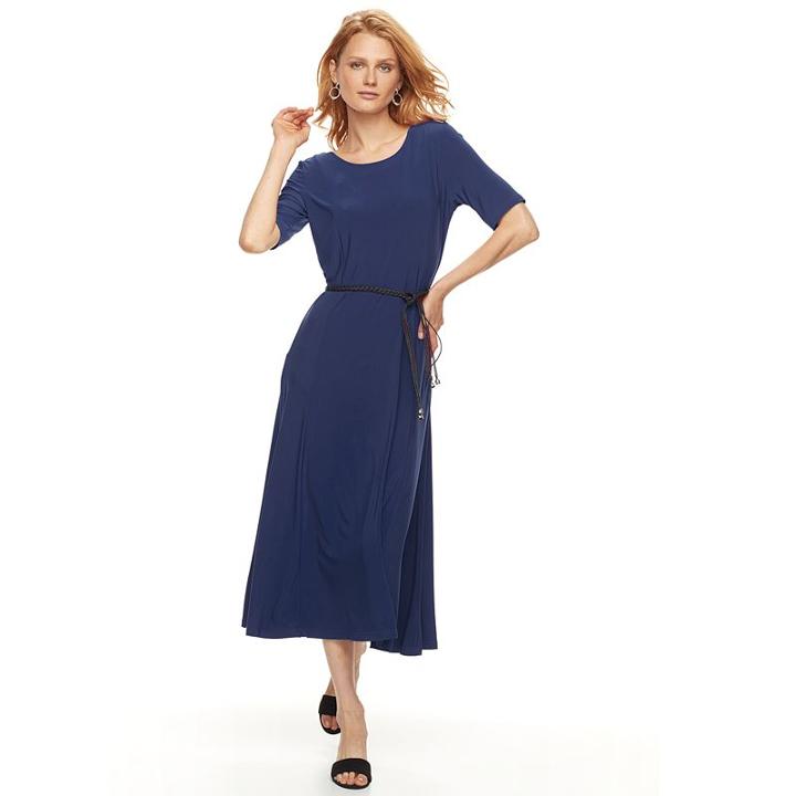 Women's Nina Leonard Solid Tea-length Dress, Size: Xl, Blue (navy)