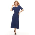 Women's Nina Leonard Solid Tea-length Dress, Size: Xl, Blue (navy)