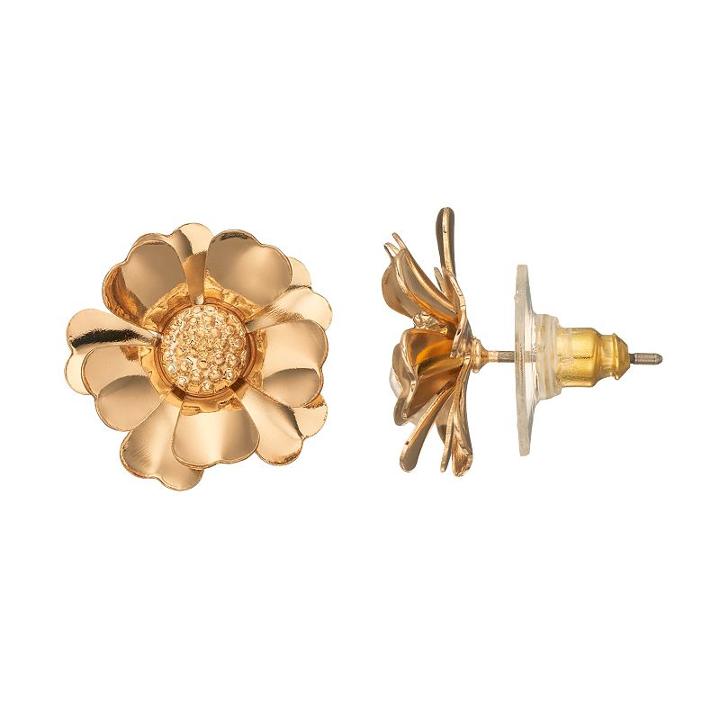 Lc Lauren Conrad Gold Tone Flower Nickel Free Stud Earrings, Women's