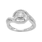 Sterling Silver 3/8 Carat T.w. Diamond Halo Engagement Ring, Women's, Size: 6, White