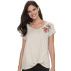 Women's French Laundry Embroidered Knot-front Tee, Size: Xl, Beige
