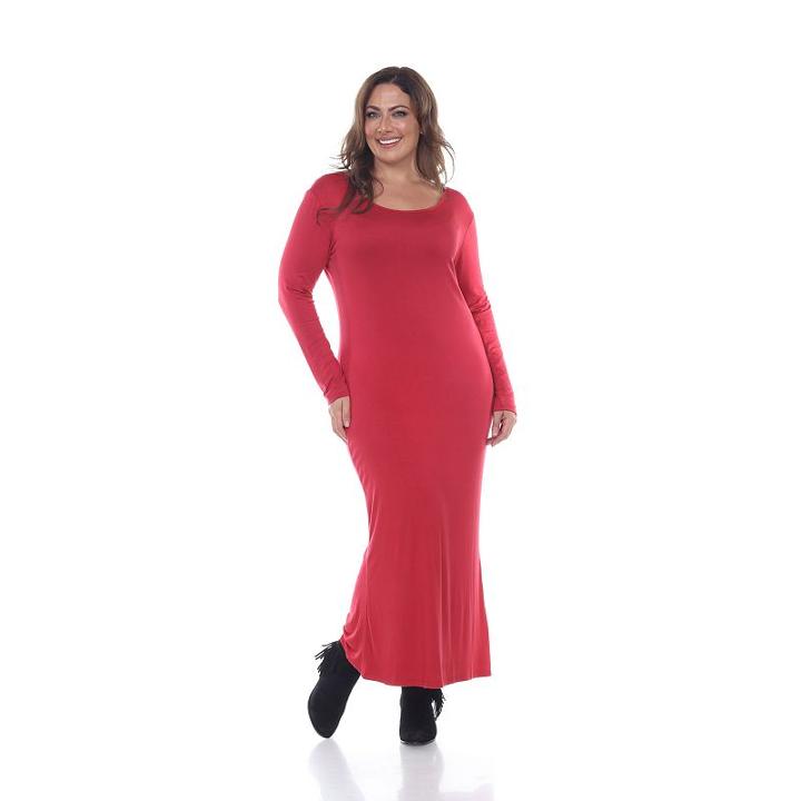 Plus Size White Mark Solid Maxi Dress, Women's, Size: 1xl, Dark Red