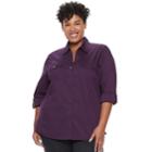 Plus Size Croft & Barrow&reg; Knit-to-fit Roll-tab Shirt, Women's, Size: 3xl, Lt Purple