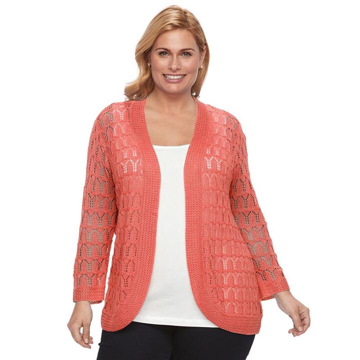 Plus Size Napa Valley Crochet Open-front Cardigan, Women's, Size: 2xl, Light Pink