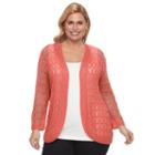 Plus Size Napa Valley Crochet Open-front Cardigan, Women's, Size: 2xl, Light Pink