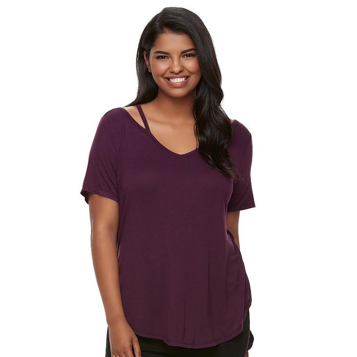Juniors' Plus Size Mudd&reg; Strappy V-neck Tee, Teens, Size: 3xl, Drk Purple