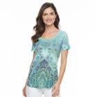 Women's World Unity Printed Scoopneck Tee, Size: Xs, Med Green
