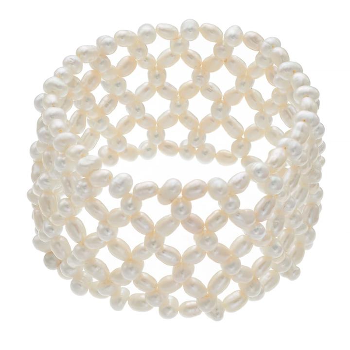 Freshwater Cultured Pearl Multi Row Woven Stretch Bracelet, Women's, Size: 7.5, White